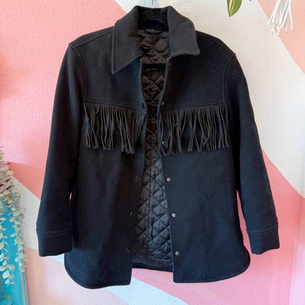 & Other Stories Wool Blend Relaxed Button Up Fringe Jacket 0